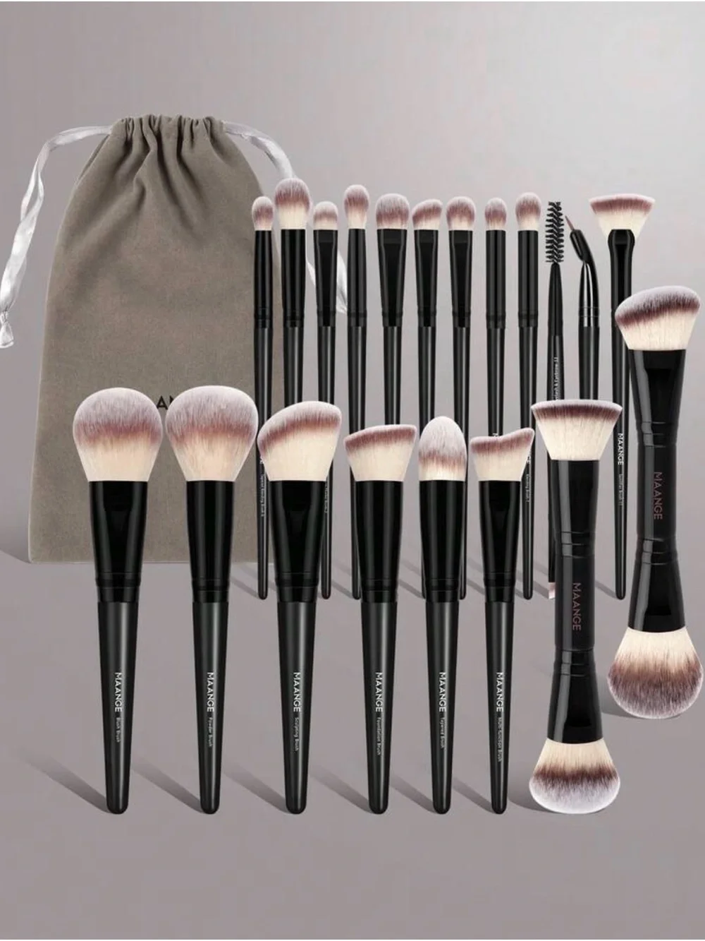 New 20-Piece Black & White Makeup Brush Set with Travel Pouch